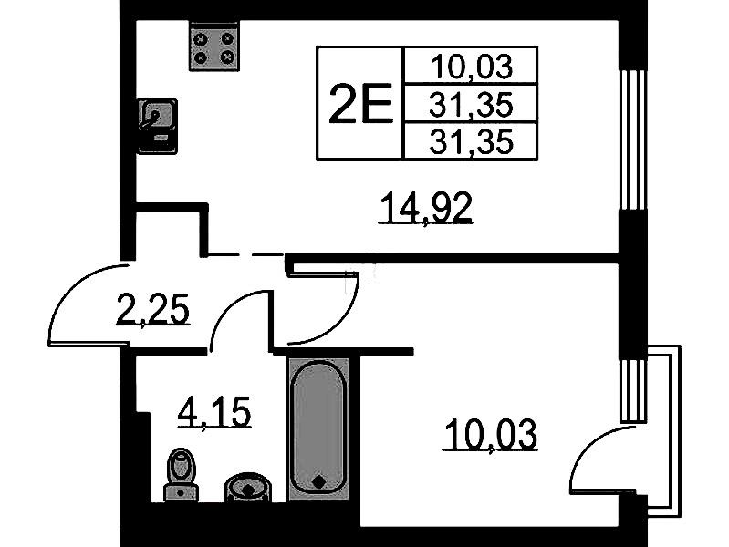 1-комнатная квартира 31.35 м², 11/15 эт., ЖК «Невская Долина»